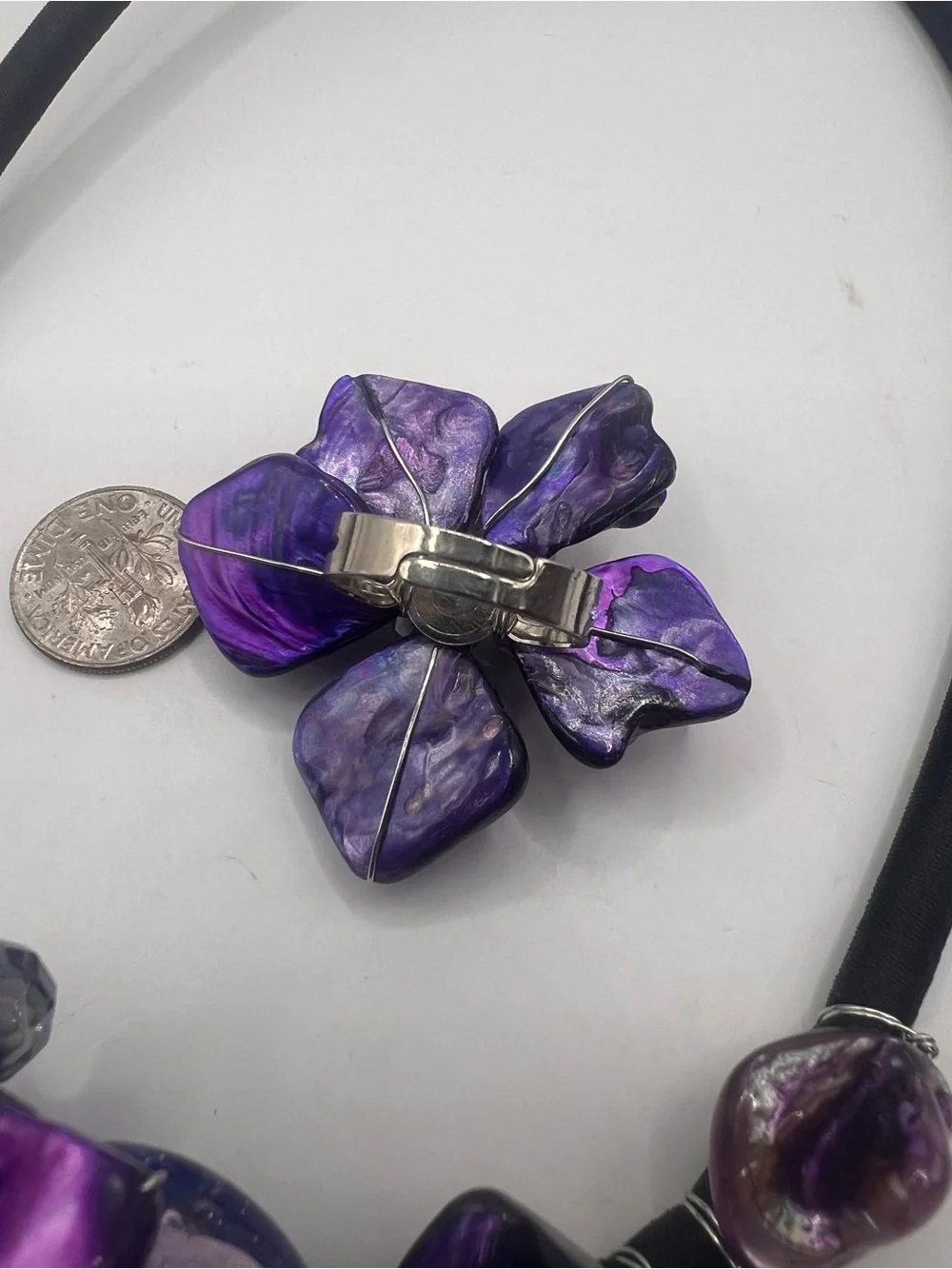 Purple and Blue Floral statement necklace and Ring